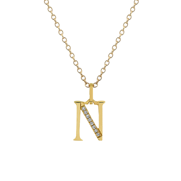 Natural Diamond Letter N Pendant in 14k Yellow Gold (18 in)