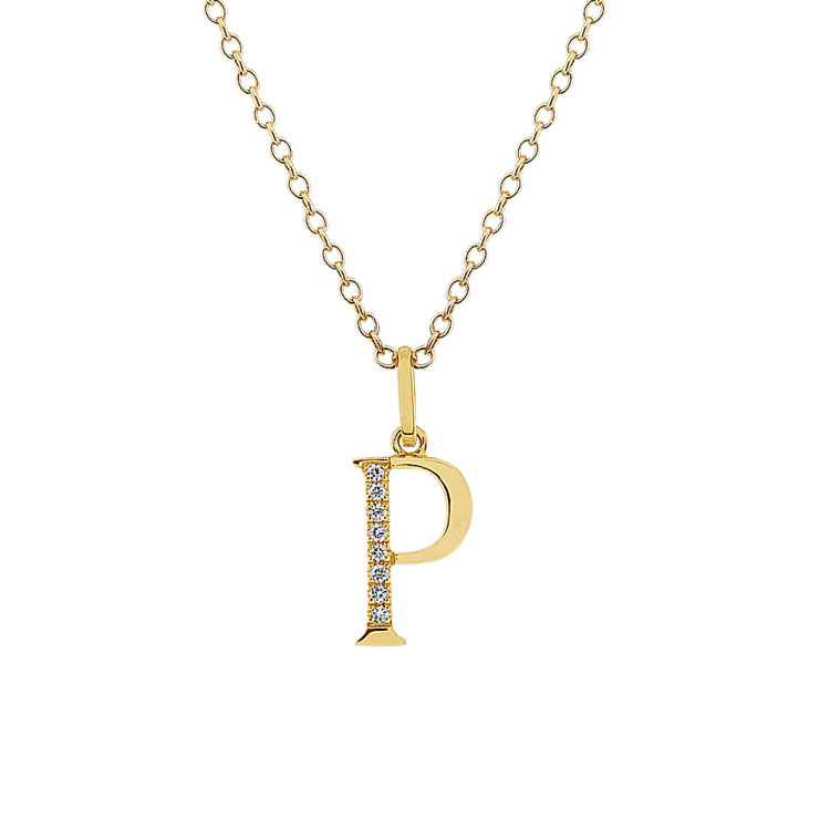Natural Diamond Letter P Pendant in 14k Yellow Gold (18 in)