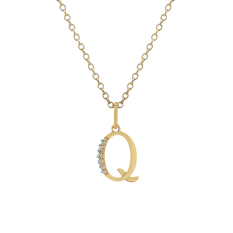 Natural Diamond Letter Q Pendant in 14k Yellow Gold (18 in)
