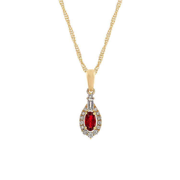 Natural Diamond and Natural Ruby Pendant in 14k Yellow Gold (18 in)