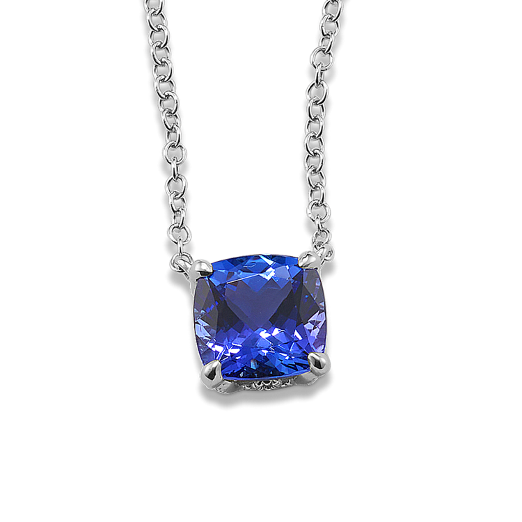 Natural Tanzanite Necklace with Side Natural Diamond Accents (18 in)