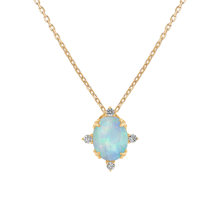 Ophelia Natural Opal and Natural Diamond Pendant in 14K Yellow Gold (18 in)