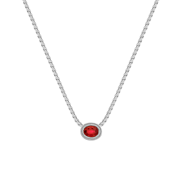 Oval Natural Ruby Necklace in 14k White Gold (18 in)