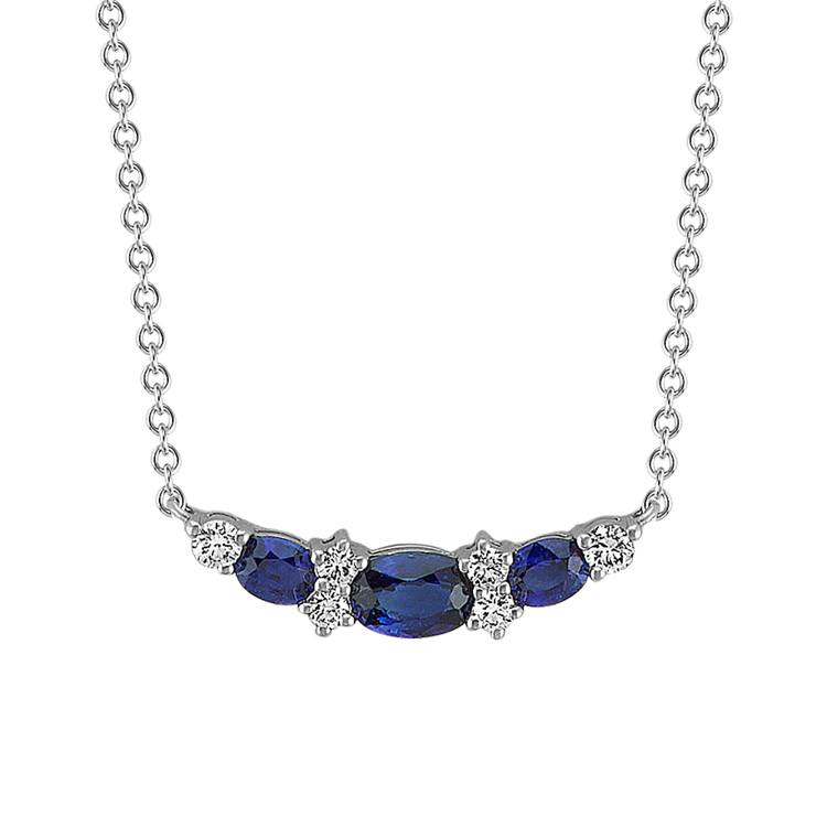 Oval Natural Sapphire and Round Natural Diamond Necklace (18 in)