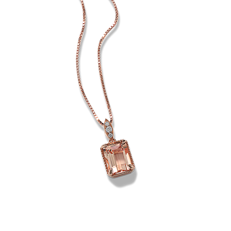 Peach Natural Morganite and Natural Diamond Pendant (18 in)
