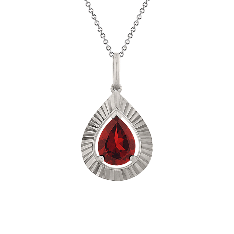 Pear Shaped Red Natural Garnet Pendant in Sterling Silver (20 in)
