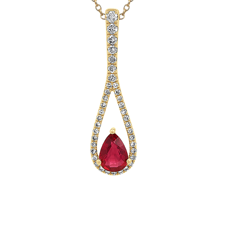 Malta Natural Ruby and Natural Diamond Pendant in 14K Yellow Gold (24 in)