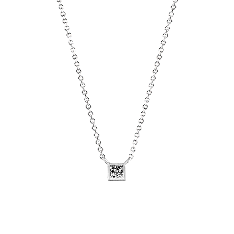 Natural Diamond Petite Square Necklace in Sterling Silver (18 in)