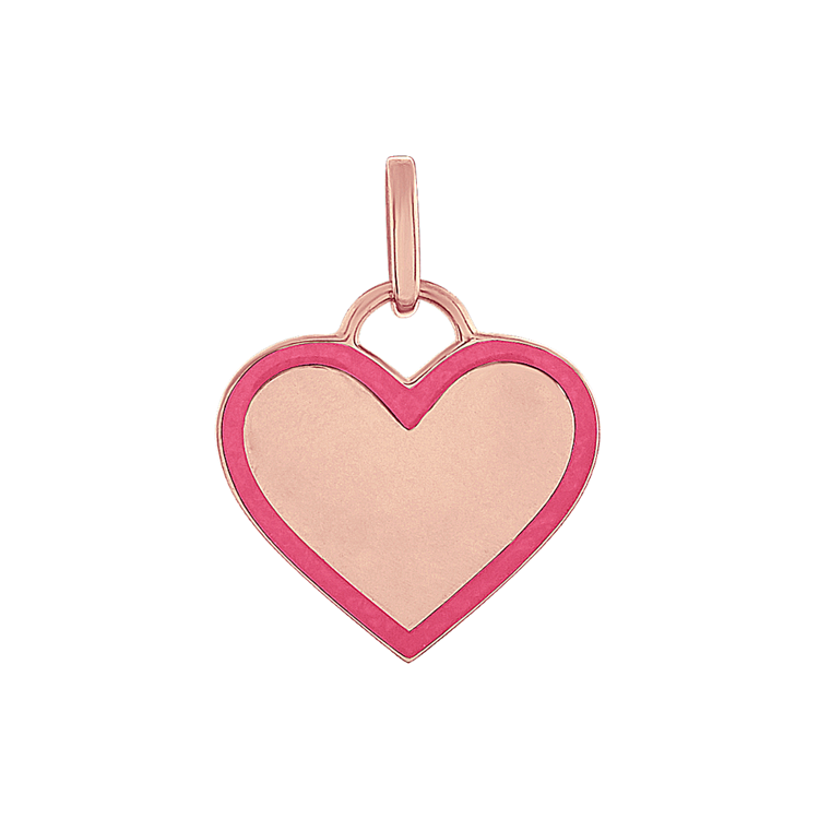 Pink Enamel Heart Charm in 14k Rose Gold
