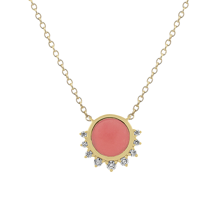 Pink Enamel and Natural Diamond Necklaces in 14k Yellow Gold (18 in)