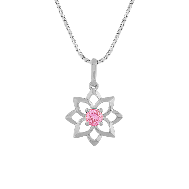 Pink Natural Sapphire Floral Pendant in 14K White Gold (18 in)