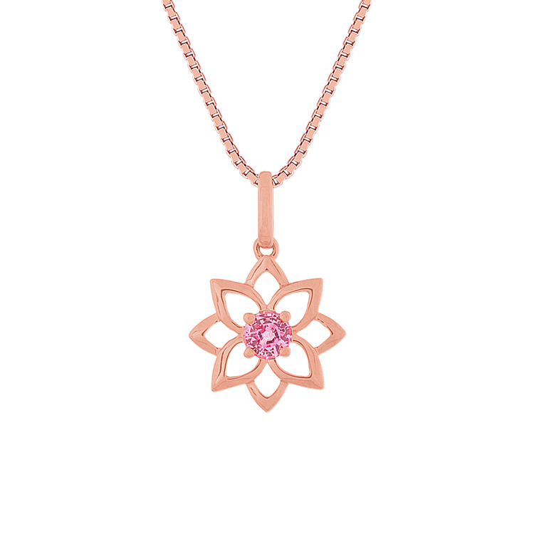 Pink Natural Sapphire Flower Pendant in 14K Rose Gold (18 in)