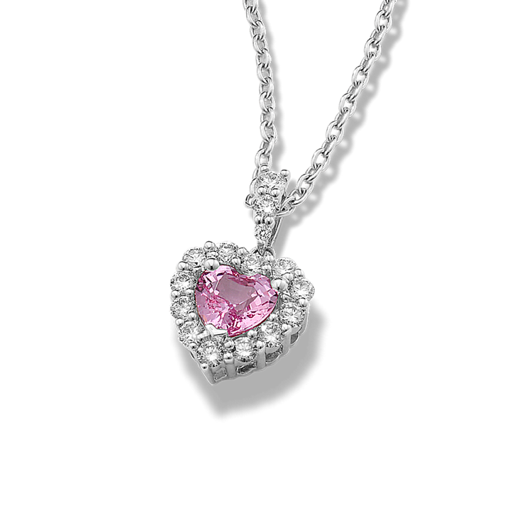 Lola Pink Natural Sapphire and Natural Diamond Heart Pendant in 14K White Gold (22 in)