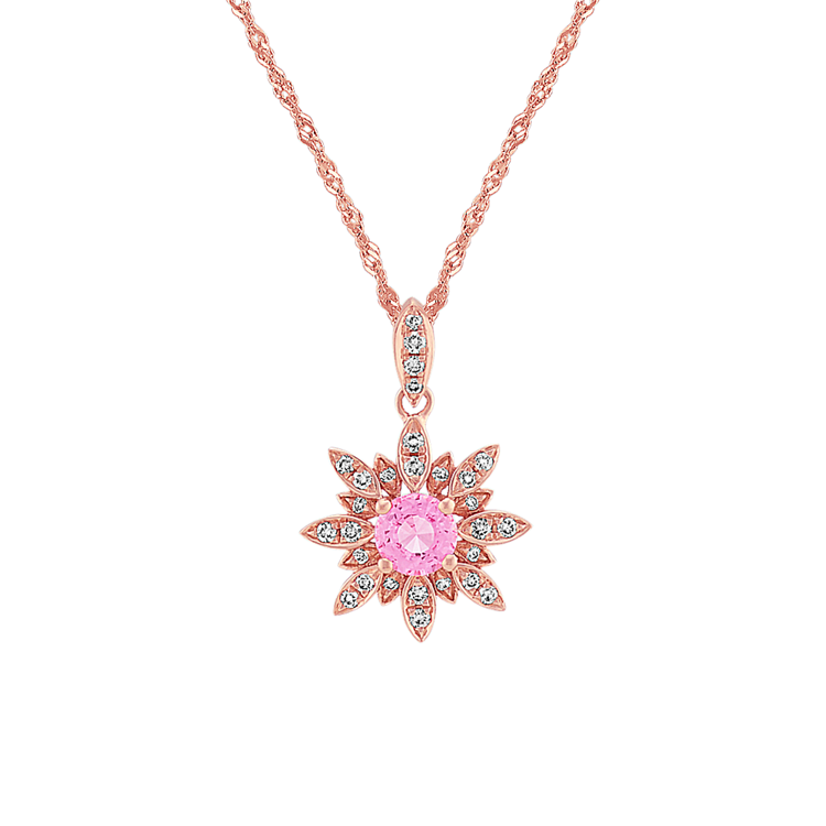 Pink Natural Sapphire and Natural Diamond Star Pendant (20 in.)