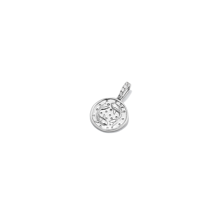 Pisces Zodiac Charm with Natural Diamond Accent in 14k White Gold