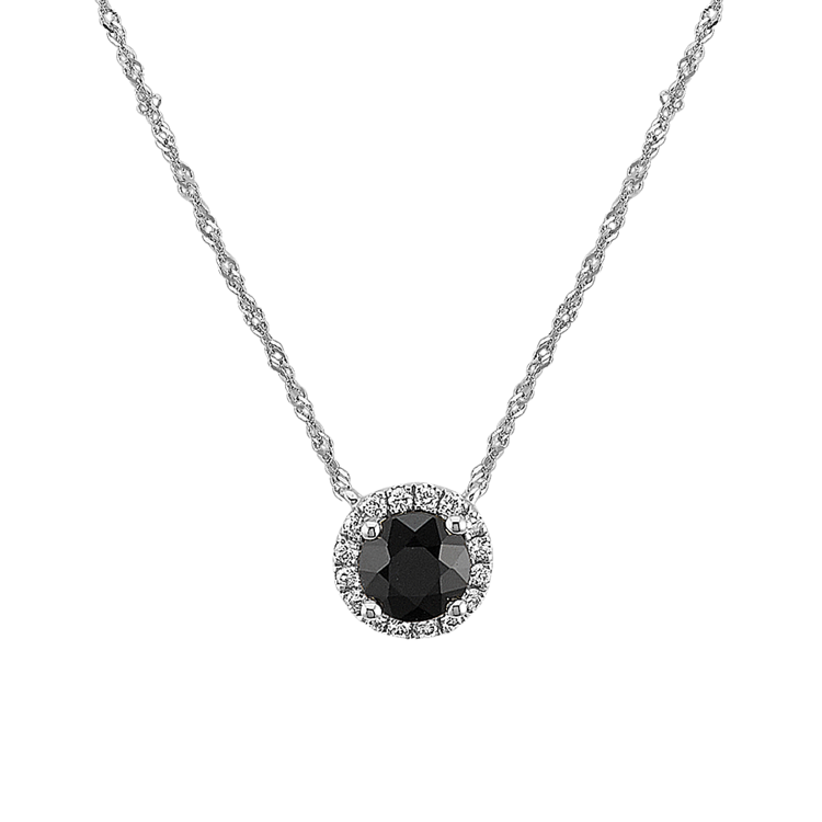 Prue Black Natural Sapphire and Natural Diamond Necklace in 14K White Gold (18 in)