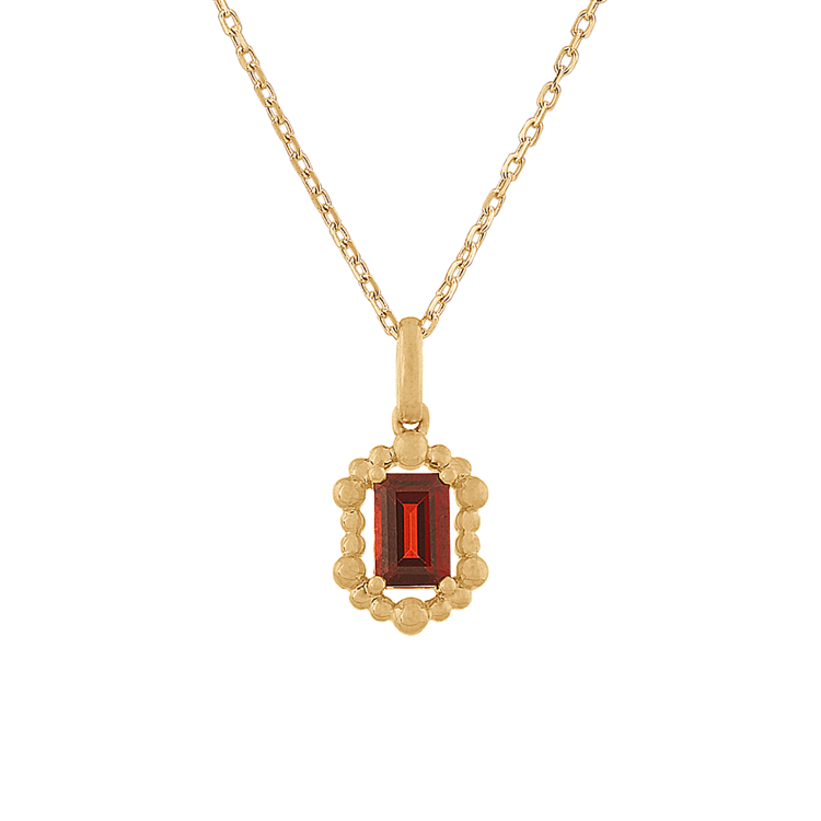Red Natural Garnet Halo Pendant in 14K Yellow Gold (18 in)