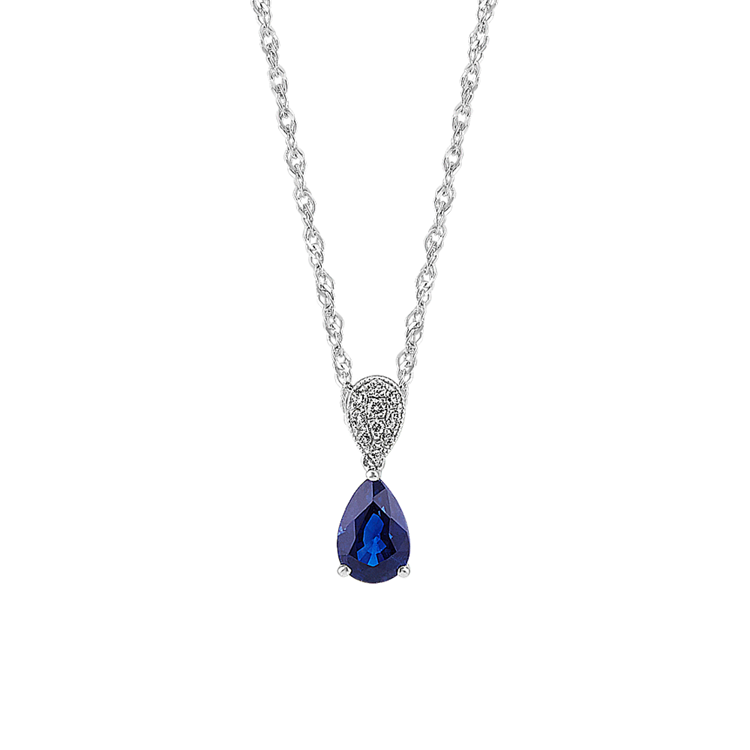 Reverie Natural Sapphire and Natural Diamond Dangle Pendant in 14K White Gold (18 in)
