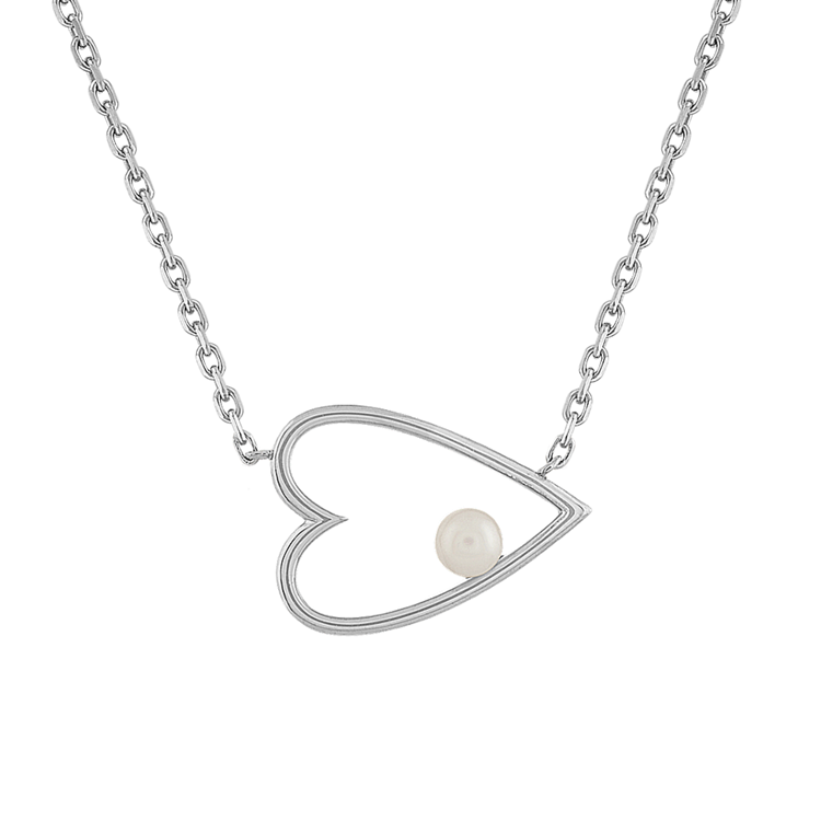 Robin East-West 4mm Pearl Accent Heart Necklace in Sterling Silver (18 in)
