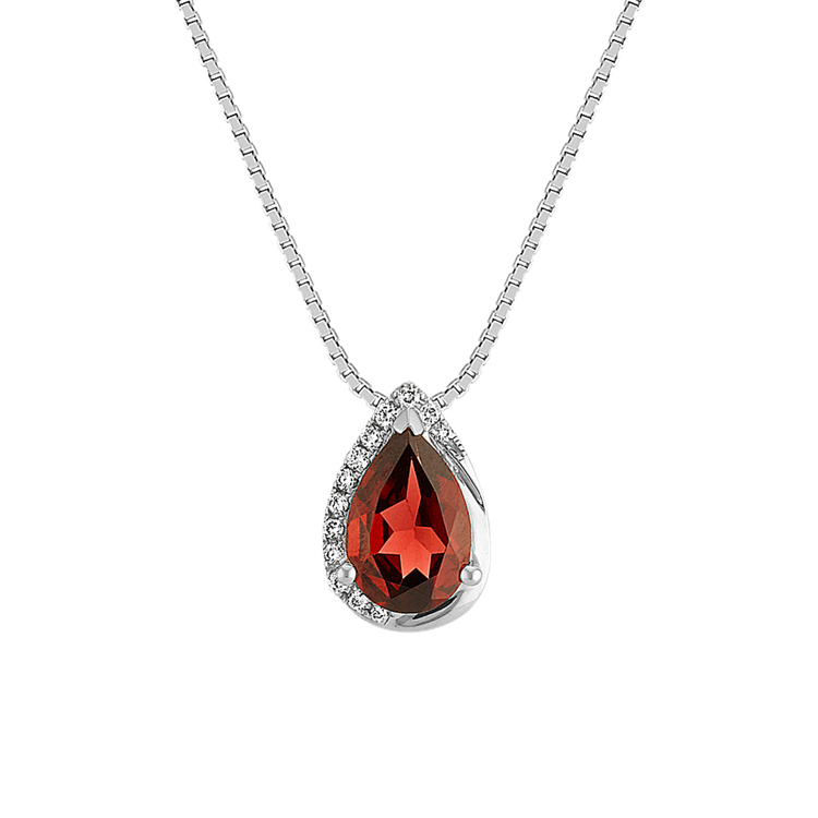 Rouge Natural Garnet and Natural Diamond Pendant in Sterling Silver (18 in)