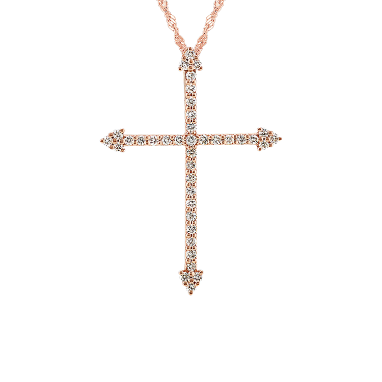 Round Natural Diamond Cross Pendant in 14k Rose Gold (20 in.)