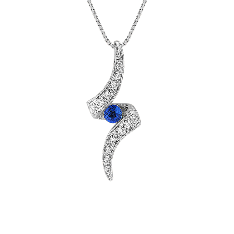 Round Natural Sapphire and Natural Diamond Pendant (18 in)