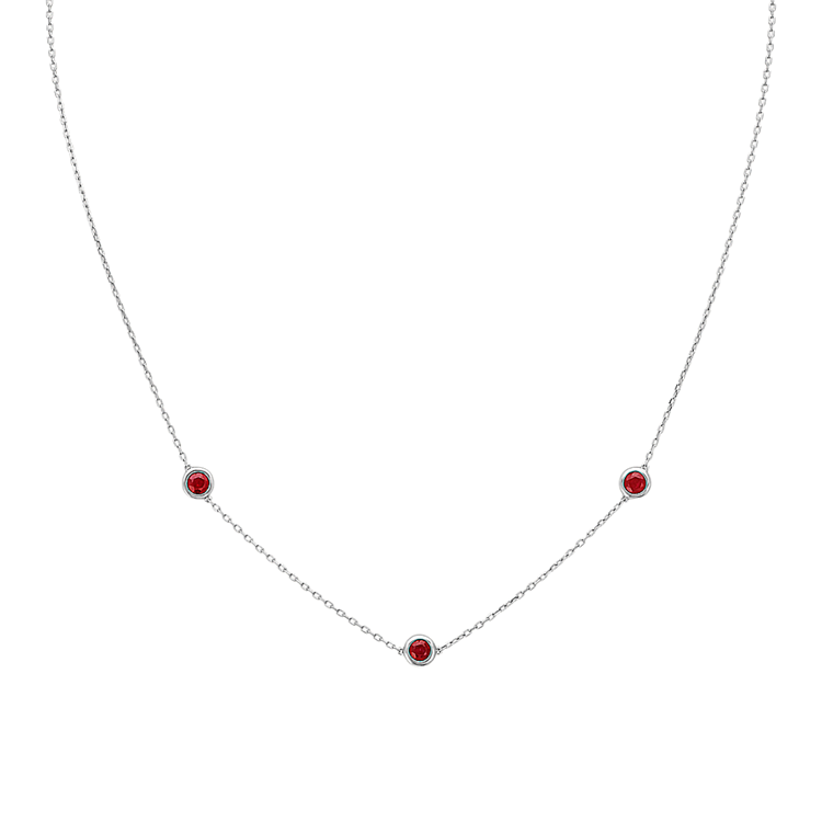 Colorado Natural Ruby Station Necklace in 14K White Gold (18 in)