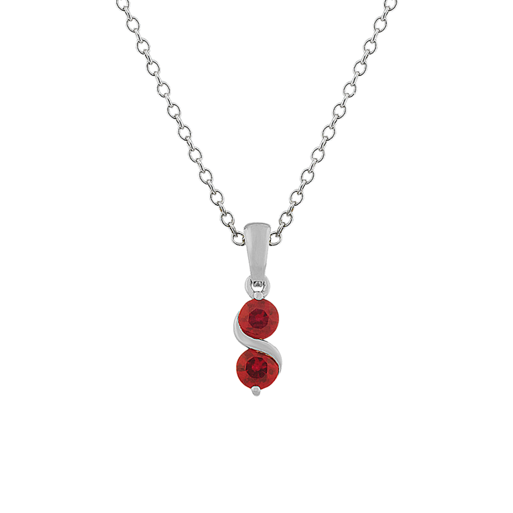 Round Natural Ruby Swirl Pendant in Sterling Silver (20 in)