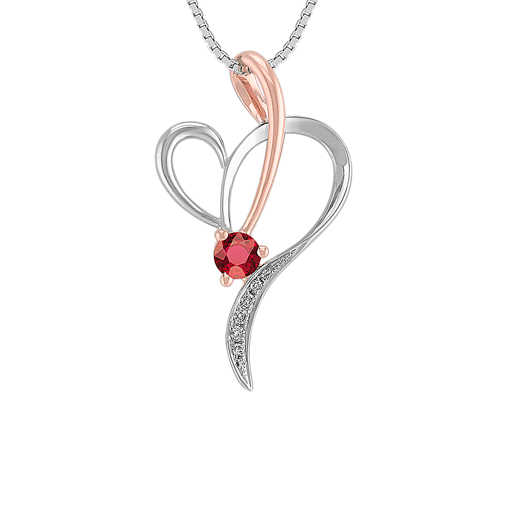 Jovie Ruby and Diamond Heart Pendant in 14K White and Rose Gold (18 in)