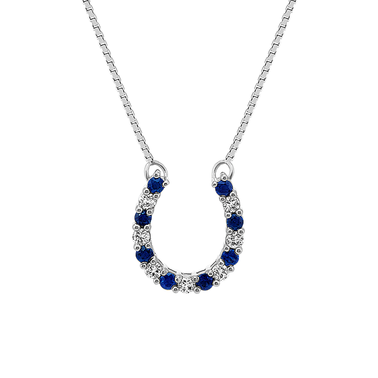 Fortuna Natural Sapphire and Natural Diamond Horseshoe Necklace in 14K White Gold (18 in)
