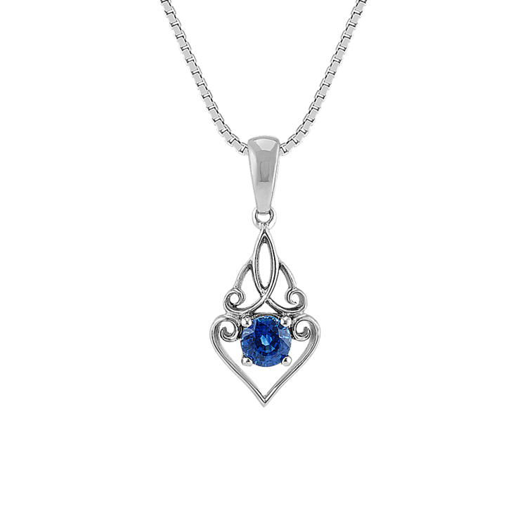Round Traditional Natural Sapphire Swirl Pendant in Sterling Silver (18 in)