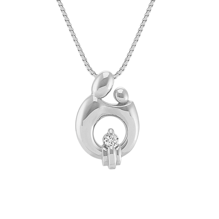 Round White Natural Sapphire Mother and Child Pendant in Sterling Silver (20 in)
