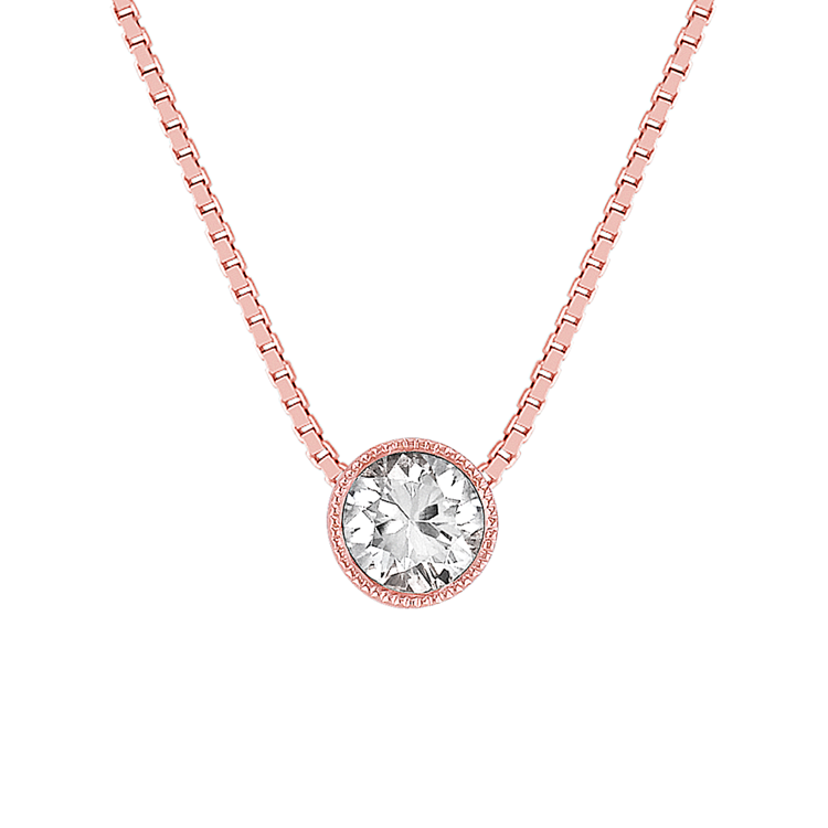 Round White Natural Sapphire Pendant in 14k Rose Gold (18 in.)