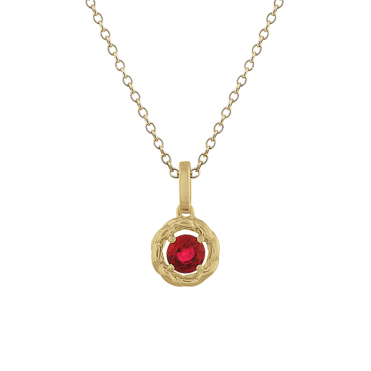 Natural Ruby Halo Pendant in 14K Yellow Gold (18 in)