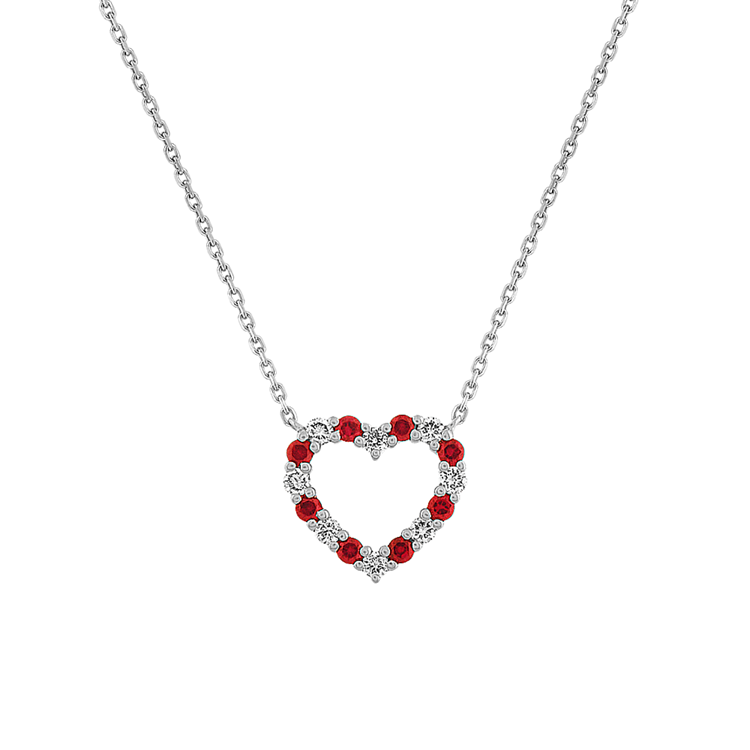 Maritsa Natural Ruby and Natural Diamond Heart Necklace in 14K White Gold (18 in)