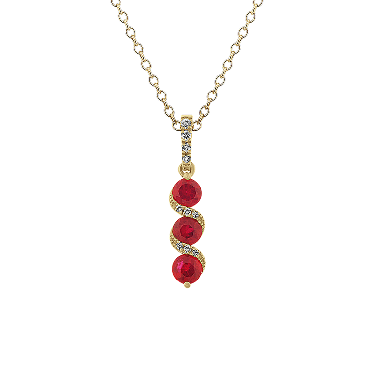 Natural Ruby and Natural Diamond Twist Pendant (18 in)