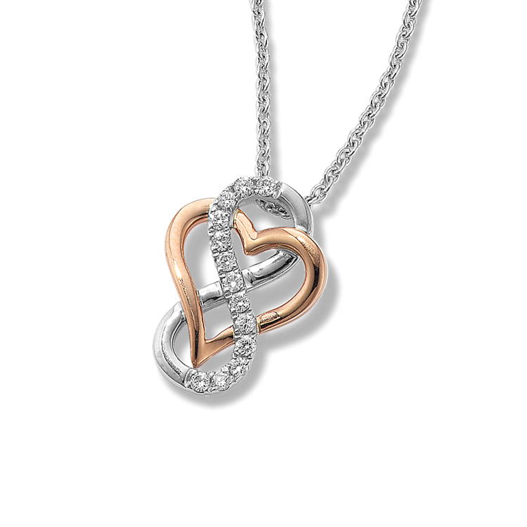 Sadie Natural Diamond Infinity Heart Pendant in Sterling Silver and 14K Rose Gold (20 in)