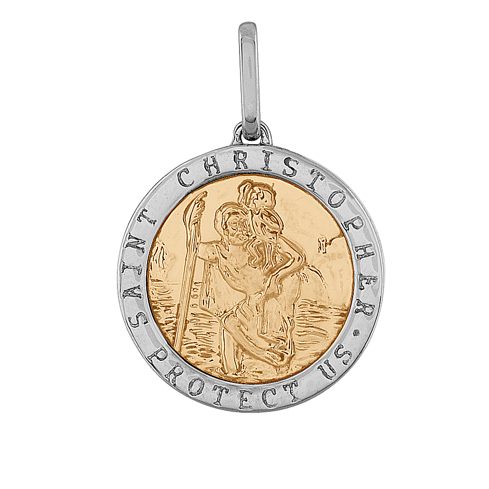 Saint Christopher Charm in 14k White and Yellow Gold