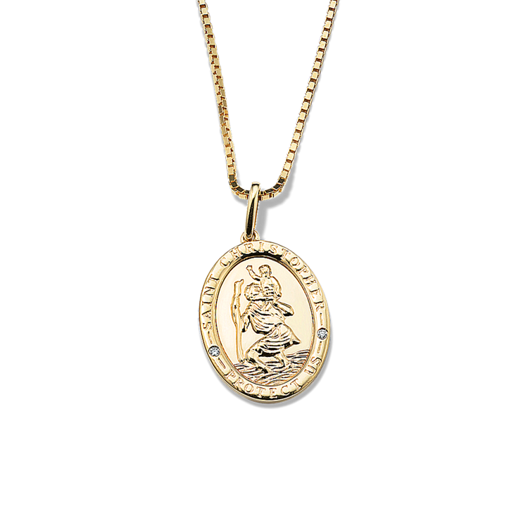 Saint Christopher Pendant with Natural Diamond Accents (24 in)