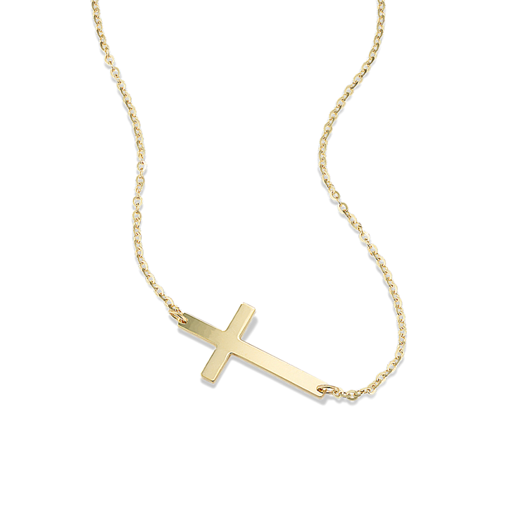 Sideways Cross Necklace in 14k Yellow Gold (18 in)