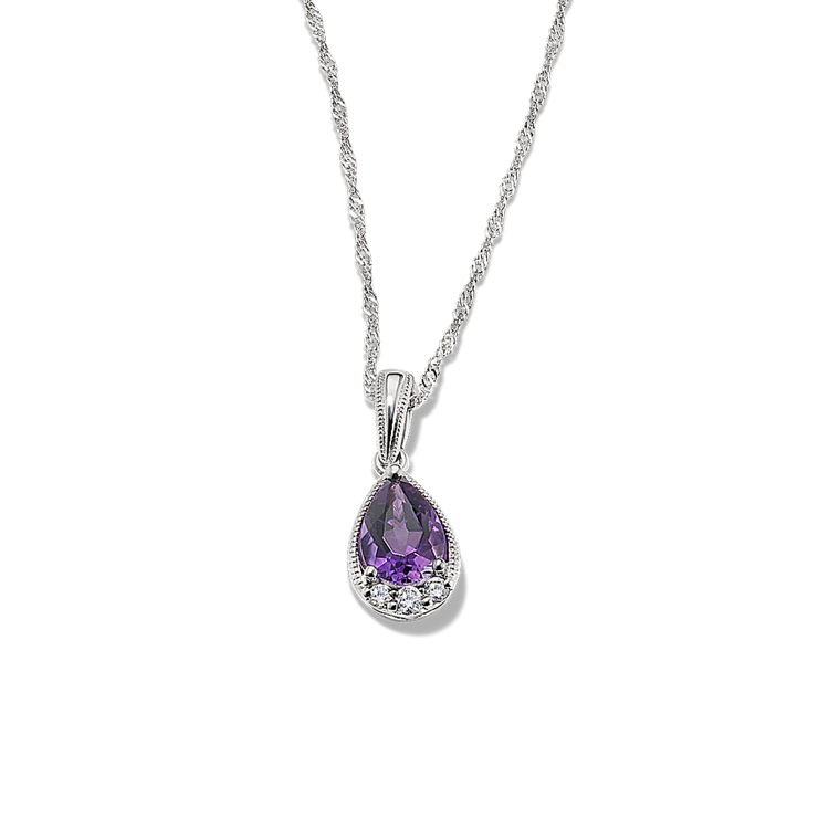 Sloane Vintage Natural Amethyst and Natural Diamond Pendant in 14K White Gold (20 in)