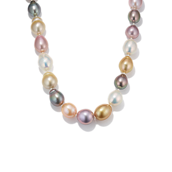 Spumoni Multicolored Cultured Pearl Strand (24'') in Yellow Gold