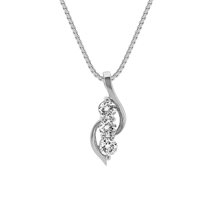 Eliza Swirling Three-Stone Natural Diamond Pendant in 14K White Gold (18 in)