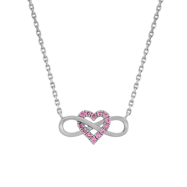 Taryn Pink Natural Sapphire Entwined Heart and Infinity Pendant in Sterling Silver (18 in)