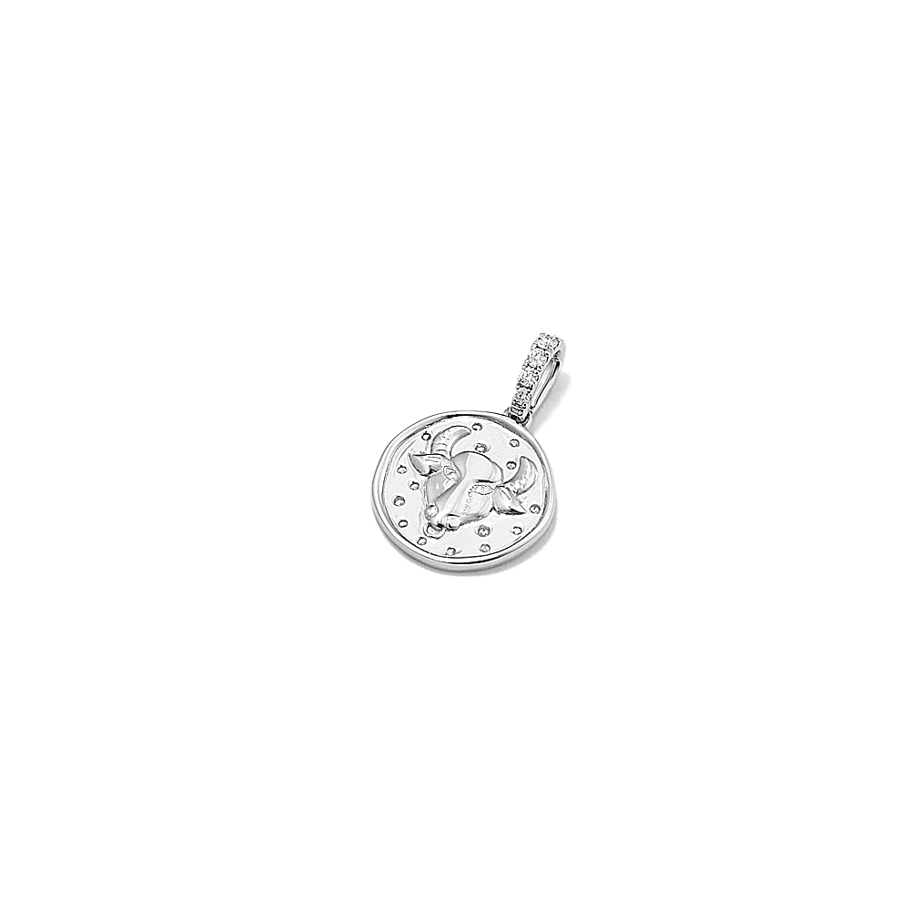 Taurus Zodiac Charm with Natural Diamond Accent in 14k White Gold