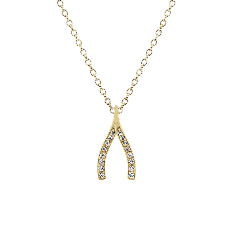 Taylor Natural Diamond Wishbone Pendant in 14K Yellow Gold (18 in)