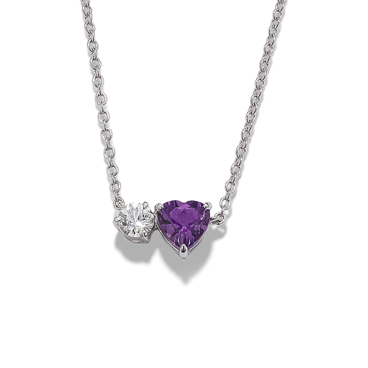 Toi et Moi Natural Amethyst and Natural White Sapphire Necklace in Sterling Silver (18 in)