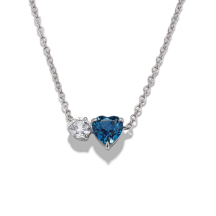 Toi et Moi Natural London Blue Topaz and Natural White Sapphire Necklace in Sterling Silver (18 in)