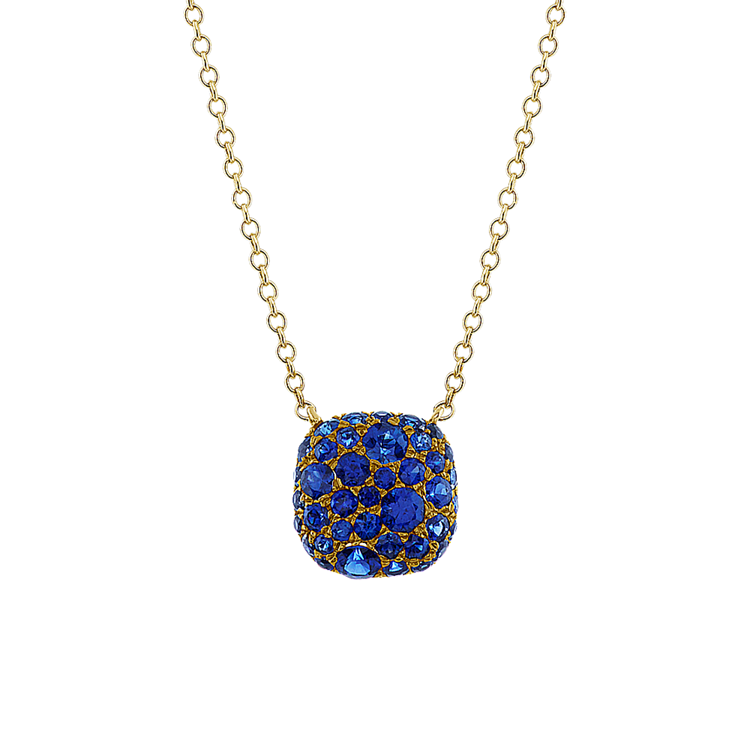 Traditional Blue Natural Sapphire Cluster Necklace (18 in)