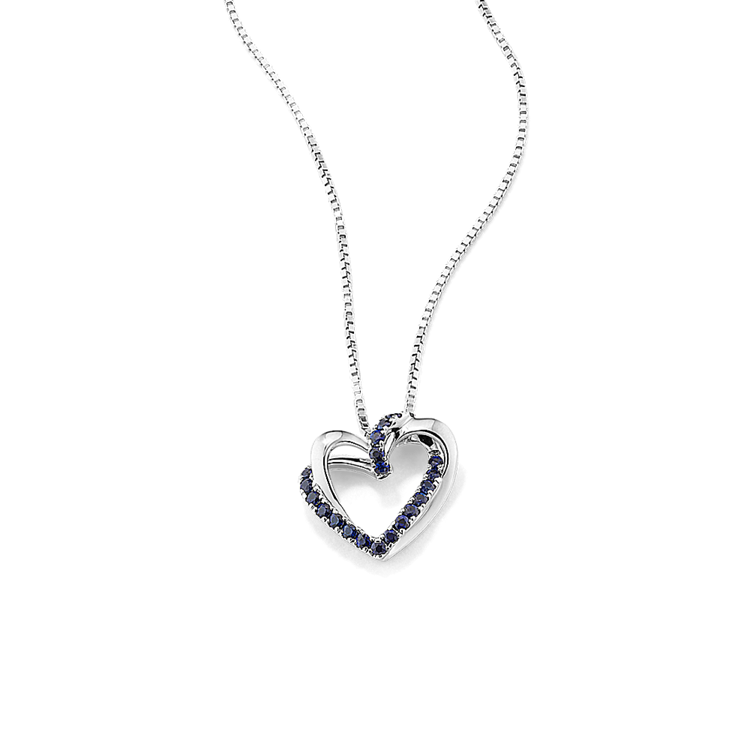 Mila Traditional Blue Natural Sapphire Heart Pendant in Sterling Silver (20 in)